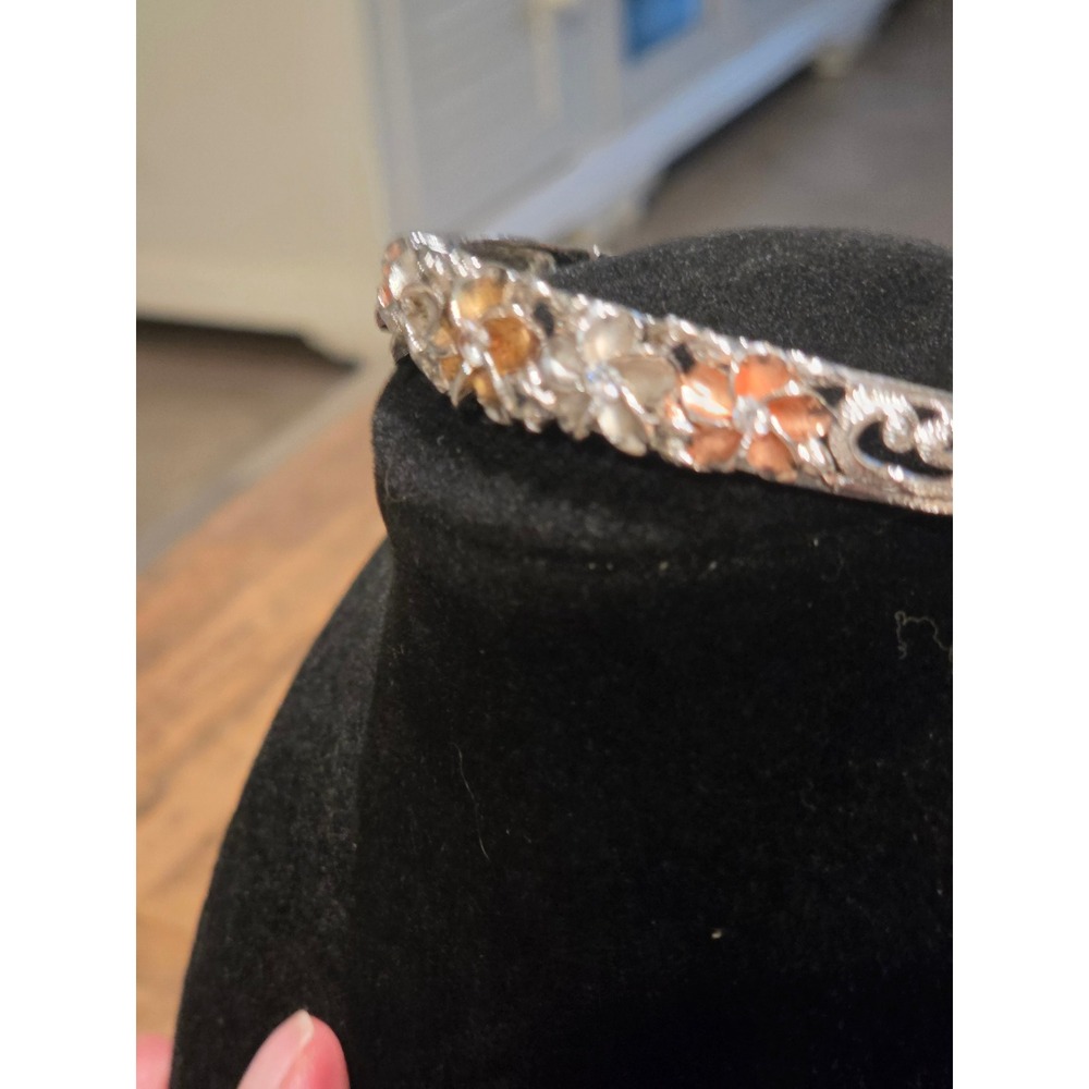 Hawaiian Plumeria Flower Tri-Color Bangle Bracelet Silver Rose Gold Tone Floral - Picture 3 of 9